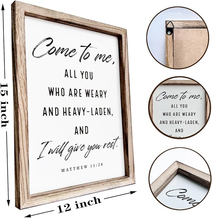 Christian Wooden Wall Signs, Living Room Decor, Bedroom Signs, Scripture Home Decor, Bible Verse Decoration, Framed Wall Plaque Sign 15 * 11.5 inches, Come to Me Sign