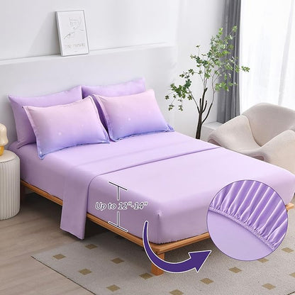 Dinjoy Girls Comforter Set Queen Size Colorful Rainbow Ombre Purple Lavender Pink Bedding Set Gradient 7 Pieces Bed in A Bag for Kids Teen Girl Women(1 Comforter, 1 Flat Sheet, 1 Fitted Sheet)