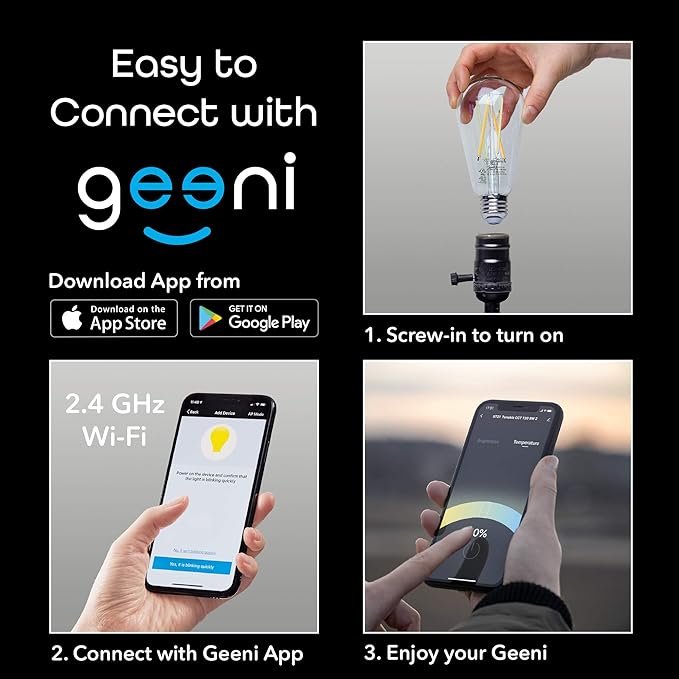 Geeni Smart Light Bulb - Alexa and Google Home Compatible, Tunable White LED Programmable and Dimmable WiFi Light Bulb, App Controlled (ST21-4 Pack)