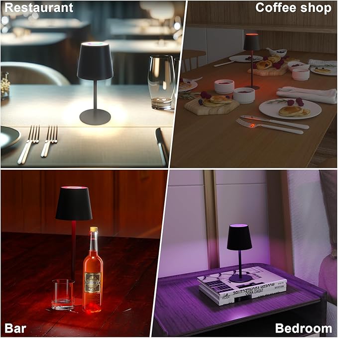 ORALUCE RGB Cordless Table Lamp Rechargeable, LED Battery Operated Desk Lamp with Type-C Charging Port, Multiple Colour Stepless Dimming Touch Lamp for Outdoor Party/Coffee Shop/Camping/Bars, 2 Pack