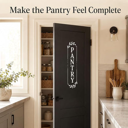 Pantry Door Lettering Vinyl Decal: White 7 x 26 Inch Vertical Design | Tall PANTRY Lettering Adds A Distinct Farmhouse Accent To Smooth Dark-Colored Doors