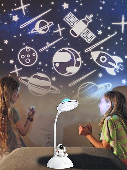 LED Desk Lamp for Kids, Star Projector Galaxy Night Light, Astronaut Cute Small Desk Lamps with USB Charging Port, Eye-Caring Study Table Lamp for Boys Bedroom, Gifts for Christmas, Birthdays