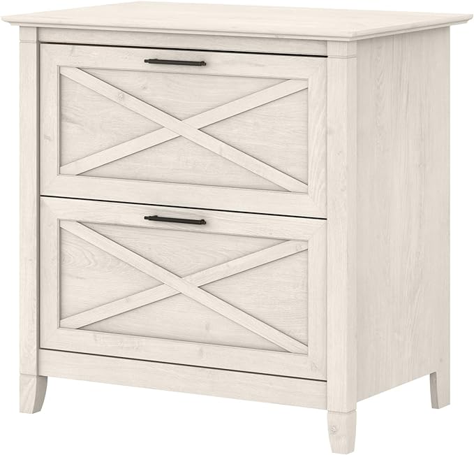 Bush Furniture Key West 2 Lateral File Cabinet | Document Storage for Home Office | Accent Chest with Drawers, Casual, Linen White Oak & Key West Computer Desk with Storage | Small