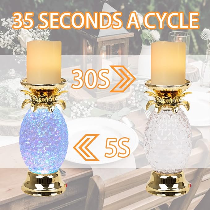 YAKii 9.5" Pineapple LED Color Changing Shine Lava Lamp,Swirling Water Waves Lamp Kid Safe Battery/USB Cable Operated,Table Lamp Candle Holder Table Decoration Gold(Pack of 2)