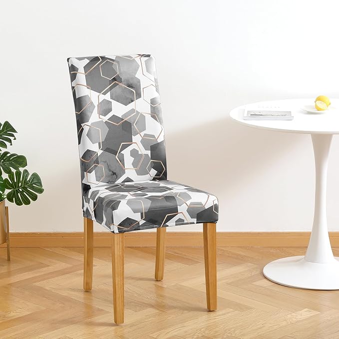 Gibelle Dining Room Chair Covers Set of 4, Soft Stretch Kitchen Chair Covers Slipcover Protector, Removable Washable Geometric Parson Chair Covers 4 Pack, Grey