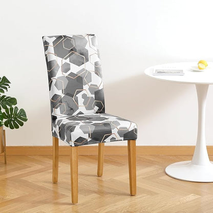 Gibelle Dining Room Chair Covers Set of 6, Soft Stretch Kitchen Chair Covers Slipcover Protector, Removable Washable Geometric Parson Chair Covers 6 Pack, Grey