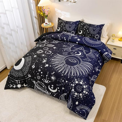 Holawakaka Stars Moon Constellation Print Comforter Set Queen Size Girls Boys Witchy Astrology Zodiac Celestial Bedding Set (Navy Blue, Queen)
