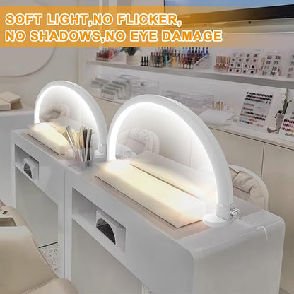 Super Bright Half Moon Light for Nail Desk, Upgrade Nail Lamp for Desk with Stepless Dimming, Half Moon Desk Lamp 3 Color Temperature
