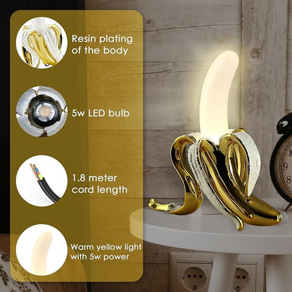 Modern Banana Table Lamp, Desk Lamp,Led Night Light Plating Resin Banana Lighting Fixture for Living Room, Bedroom,Home Office,Kids Room (Standing-Plated)