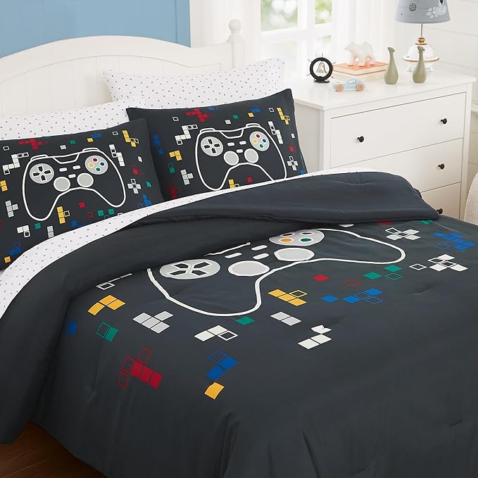 KALEIDOSPACE Gamer Bedding Sets for Boys Girls, Glow in The Dark 7 Piece Bed in a Bag Full, Ultra Soft Microfiber Kids Bedding for All Season (76"X86")