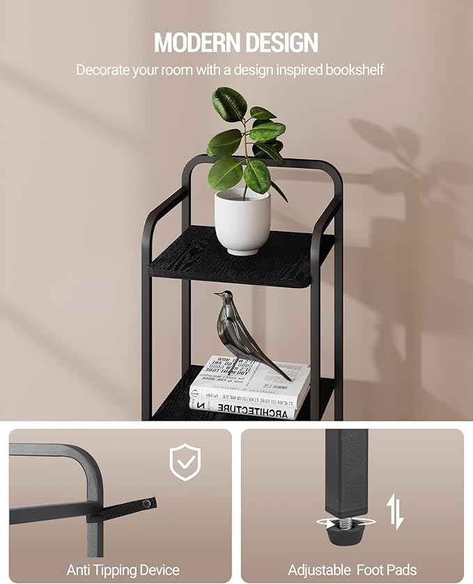 Bookcase Bookshelf, Narrow Book Shelf, Industrial Coner Shelf Storage Organizer, Slim Shelving Unit for Home Office, Living Room, Bedroom, Kitchen, 6-Tier Black BC24604B
