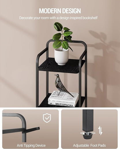 Bookcase Bookshelf, Narrow Book Shelf, Industrial Coner Shelf Storage Organizer, Slim Shelving Unit for Home Office, Living Room, Bedroom, Kitchen, 6-Tier Black BC24604B