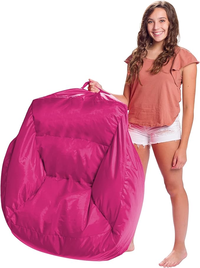 Posh Creations Structured Comfy Seat for Playrooms and Bedrooms, Large Bean Bag Chair, Coronado Chair, Pink