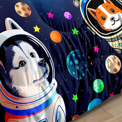 Dog Pattern Comforter Set - 3Pcs Cartoon Universe Dogs Theme Bedding Set for Boys Girls Kids Bedroom Kawaii Animal Pets Bedspreads Cover with 2 Pillowcases for All Season, Queen Size