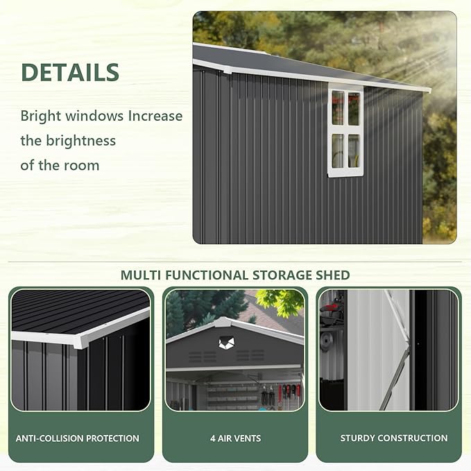 8x6 FT Metal Storage Shed with Window,Outdoor Storage Building,Large Backyard Sheds,Waterproof Outside Storage Sheds
