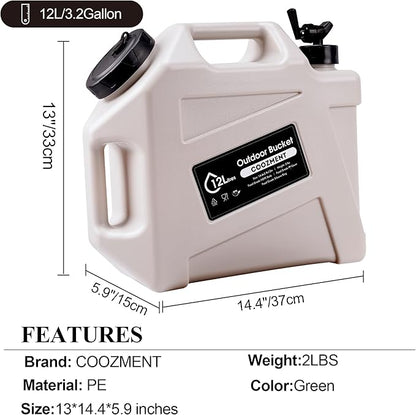 COOZMENT 3.2 Gallon/5 Gallon Water Containers with Spigot, BPA Free Water Jug, Military Green Water Tank, Multifunction Water Storage Containers for Camping Outdoor Hiking,Emergency Storage