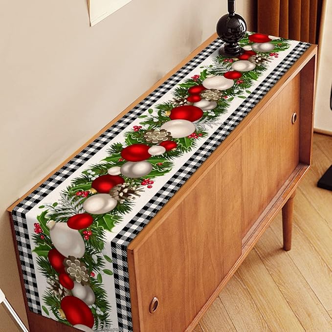 Nepnuser Black and White Gingham Christmas Table Runner 90 Inches Long Buffalo Check Plaid Xmas Decoration Holiday Home Kitchen Decor