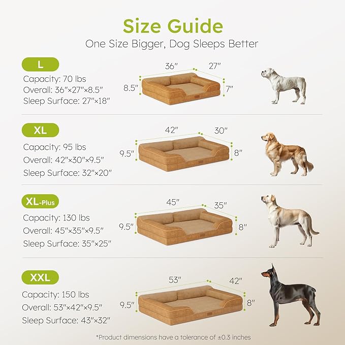 XXL Dog Bed for Extra Large Dogs, Giant Orthopedic Dog Bed with Cooling Gel Memory Foam, Waterproof Dog Bed with Removable Washable Cover, 53" Dog Sofa Bed Dutch Velvet with Bone Toy, Brown