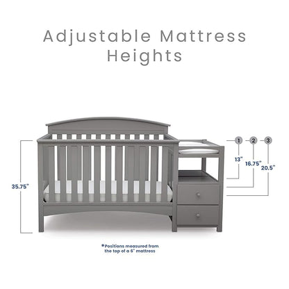 Delta Children Abby Convertible Crib 'N' Changer, Grey + Serta Perfect Slumber Dual Sided Recycled Fiber Core Crib and Toddler Mattress (Bundle)
