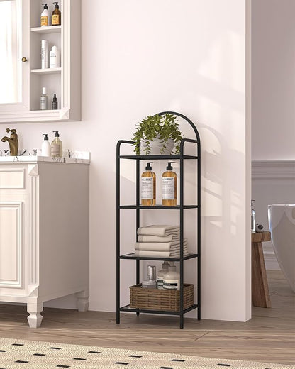 Bookcase Bookshelf, Tempered Glass Bookshelves, Slim Shelving Unit for Bedroom, Bathroom, Home Office, Steel Frame, 4 Tier Black BC04001B
