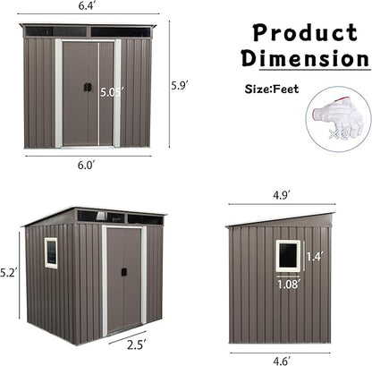 6X5 FT Outdoor Storage Shed, Waterproof Metal Garden Sheds with Lockable Door, Steel Tool Storage Buildings Shed & Outdoor Storage House for Garden, Backyard, Patio, Lawn, Trash Cans(Gray)