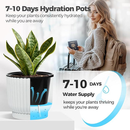 T4U 6 Inch Self Watering Pots for Indoor Plants, 6 Pack Plant Pots, Self Watering Planter for Indoor Plants, Durable Plastic Pots, Flower, Succulents (6 Pack, 6", White)