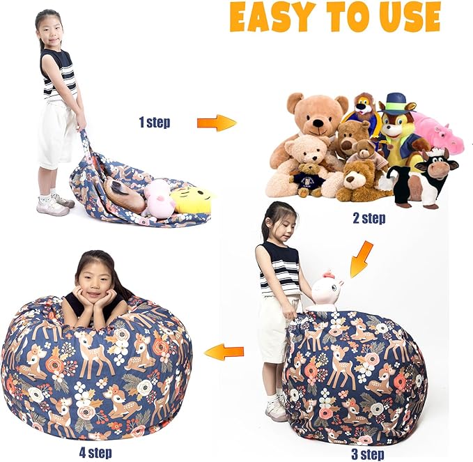 Stuffed Animal Storage Bean Bag Chair Cover, Hold Kids Plush Toys Blankets Towels Beanbag (Cover Only), Canvas Floor Circle Stuff Sit Seat Sofa with YKK Zipper, Extra Large 38", Fawn