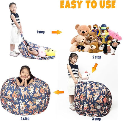 Stuffed Animal Storage Bean Bag Chair Cover, Hold Kids Plush Toys Blankets Towels Beanbag (Cover Only), Canvas Floor Circle Stuff Sit Seat Sofa with YKK Zipper, Extra Large 38", Fawn