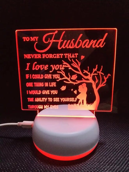 to My Husband from Wife, to My Husband 3D Optical Illusion 2 Functions 7 Color RGB Colorful USB Charging or AA Battery - Acrylic Panel Birthday Wedding Gifts for Husband