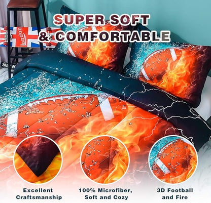 Andency Football Comforter Set Twin(66x90 Inch), 2 Pieces(1 Football Comforter, 1 Pillowcase) Sport Microfiber Comforter Set Bedding Set for Kids Boys Teens