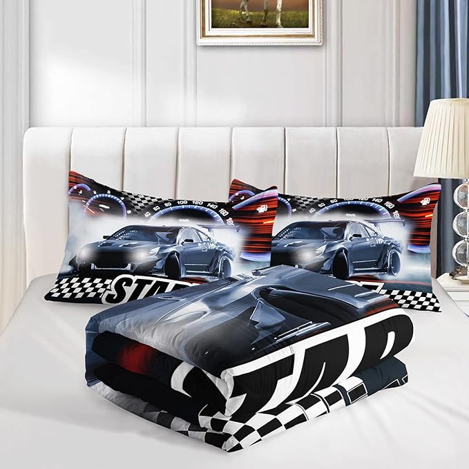 Axolotl Race Car Comforter Set Twin Size,Extreme Sports Bedding Set for Boys Teens Kids Girls Room Decor,Cool Speed Luxury Car Quilt Bed Set with 1 Comforter 2 Pillowcases Car Racing Gifts