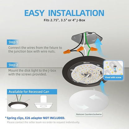 ECOELER 5/6 Inch Dimmable LED Disk Lights, 16.5W Recessed Retrofit Ceiling Downlight, 1100lm 3000K Warm White, Low Profile Flush Mount Disk Light for J-Box or Recessed Can, ETL-Listed, Black, 12 Pack