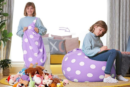 Aubliss Stuffed Animal Bean Bag Storage Chair, Beanbag Covers Only for Organizing Plush Toys, Turns into Bean Bag Seat for Kids When Filled, X-Large 48"-Canvas Dot Light Purple