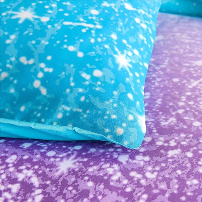 Holawakaka Kids Space Star Glitter Comforter Set Ombre Blue & Purple Print Bedding Set Twin/Twin XL Size Girls Boys Dorm Gradient Galaxy Bed Sets (Blue Purple, Twin)