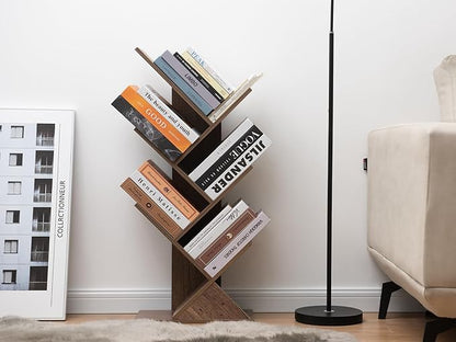 Labcosi 5 Tier Tree Bookshelf, Floor Standing Wood Tree Bookcase, Book Storage Rack for Books/CDs, Book Organizer Shelves for Home Office, Bedroom, Living Room