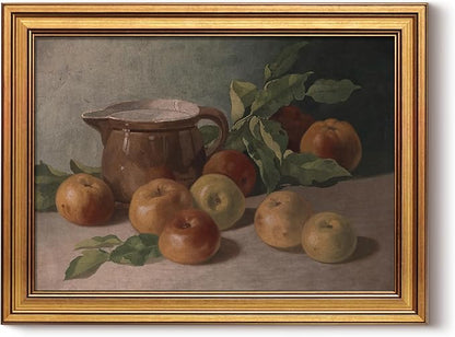 HUARCEY Gold Framed Vintage Wall Art for Living Room, Harvest Apples Still Life Oil Painting Artwork Shelf Decor Abstract Wall Pictures Prints, Farmhouse Fruit Room Decor Bedroom Kitchen Bathroom