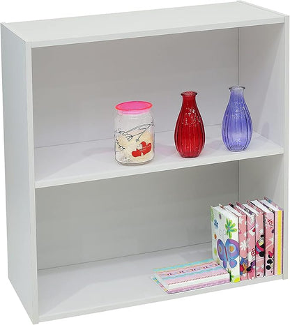 KB Designs 2 Tier Open Shelf Bookcase Storage Organizer, White Wood, Contemporary.