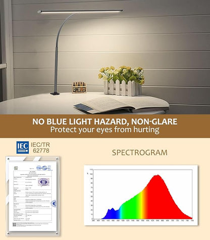 LED Desk Lamp for Home Office, Eye-Caring Computer Desk Light Bar with Adjustable Gooseneck, 12W Desk Lamp with Clamp, Remote Control, 30 Lighting Modes, Ideal for Reading, Studying