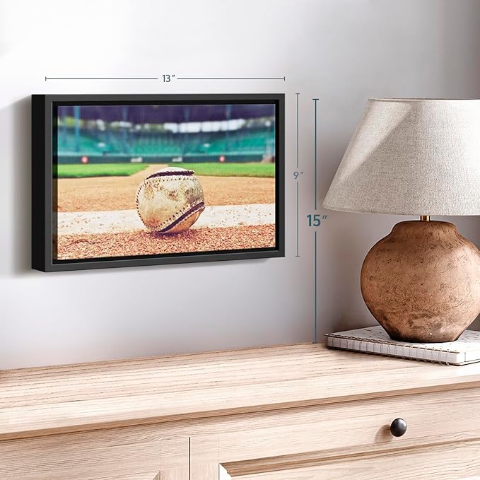 ElephantStock Baseball In Stadium Wall Art - Horizontal Framed Canvas - 1-Piece Living Room Wall Decor - Car Photography Canvas Print - Brown and Beige Decor for Wall - 13" X 9"