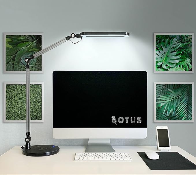 Led Desk Lamp | Architect Desk Lamps for Home Office | Desk Light Swing Arm with Wireless Charger, Adjustable Color temp & Brightness | Tall Table Lamp for Work, Reading, Study, Computer Monitor