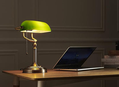 Newrays Green Glass Bankers Desk Lamp with Pull Chain Switch Plug in Fixture