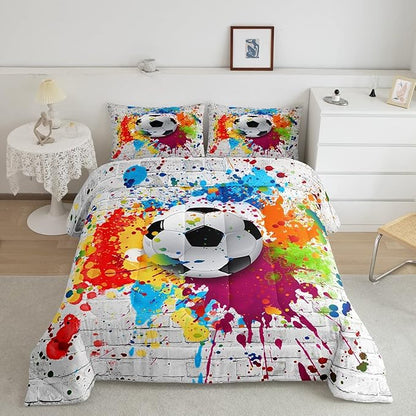 Feelyou Football Bedding Set Rugby Sports Comforter Set Soccer Ball Game Comforter for Boys Girls Teens Decor Gift for Football Lover Duvet Set Twin Size with 1 Pillow Case Boys
