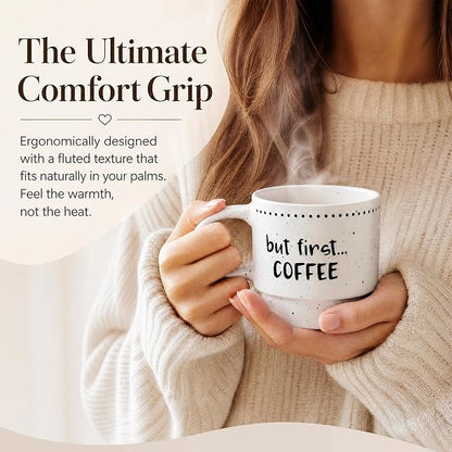 10oz Stackable Coffee Mugs Set of 4, Modern Ceramic Coffee Mug | Coffee Cup for Man, Woman, Dad, Coffee Mug Set for Hot Drinks, Coffee, Cocoa & Tea, Latte Mugs Cup Set for Home & Office Use
