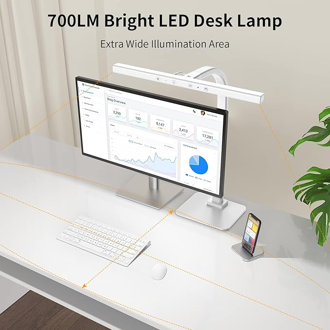 EppieBasic Led Desk Lamp,Architect Desk Lamps for Home Office, 12W Dimmable & 6 Color Modes Extra Bright Modern Table lamp with Base, Auto Dimming Overhead Desk Lighting for Workbench Monitor