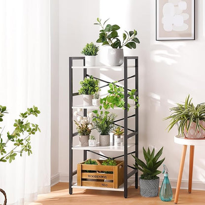 Yoobure 4 Tier Bookshelf - Small Book Shelf Industrial Bookcase, Narrow Book Case Book Storage Organizer for CD/Movie/Book, Bookshelves for Bedroom Office Living Room White