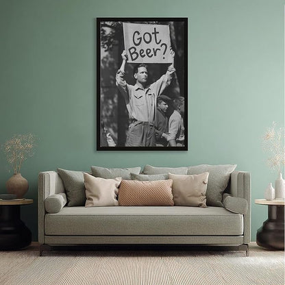 UXCBIA Black And White Beer Protest, Speakeasy, Retro Prohibition Poster Canvas Poster Wall Art Decor Print Picture Paintings for Living Room Bedroom Decoration Black Frame 12x18in(30x45cm)