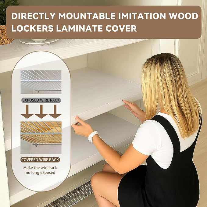 5 Pack 46x12in Wire Shelf Cover for Pantry, Closet, Kitchen – Waterproof PVC Wood-Look Wire Rack Covers for Shelves, Multiple No-Tool Installation