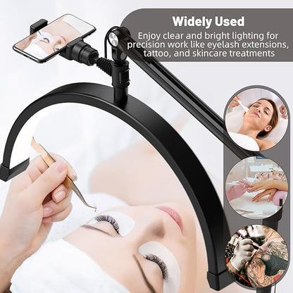 Professional LED Lash Light for Eyelash Extensions, Clip on Lash Lamp for Makeup, Nail, Skincare and Tattoo with Phone Holder - Adjustable Brightness and Color Temperature 3000K-6000K