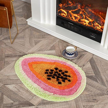 Passion Fruit Shaped Rug Fruits Bath Mat Area Rug Non-Slip Bathroom Door Mat for Bedroom Bathroom Kitchen Cartoon Area Rug for Bathroom Soft Bathmat Home Decor (18.5x25.6in)