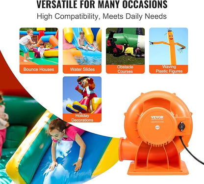 VEVOR Inflatable Blower, 900W, 1 HP & 1.2 HP Bounce House Blower, Commercial-grade Air Blower for Inflatables, 3300 RPM, Bouncy Castle Electric Blower Perfect for Bounce House, Waterslides, ETL Listed